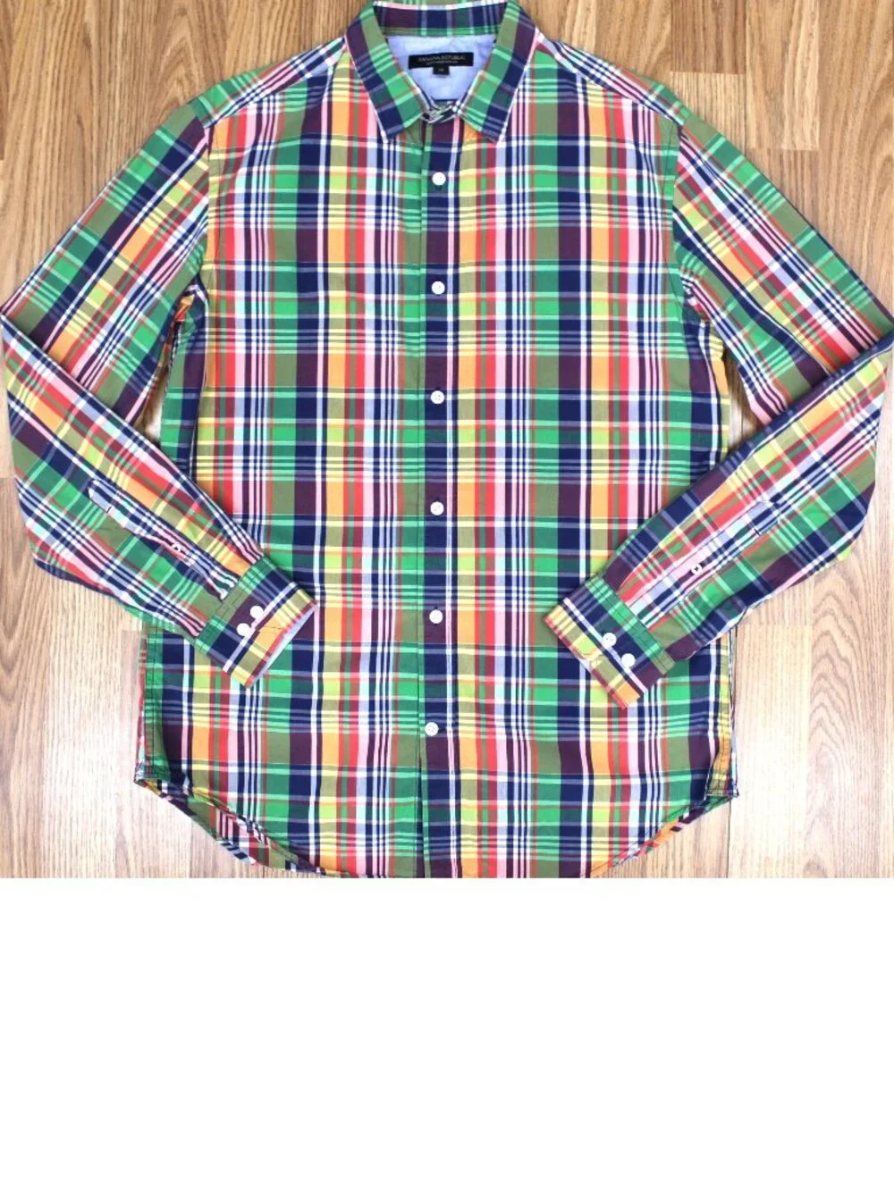 BANANA REPUBLIC SLIM FIT SHIRT 100% COTTON GREEN PLAID Sz MEDIUM, M